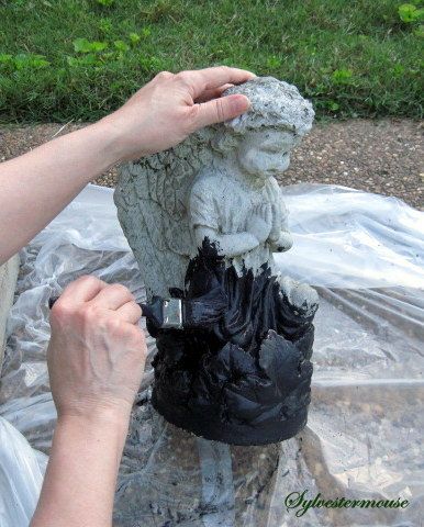 How To Paint Your Own Garden Figurines and Décor - Easy Backyard Gardening Painted Concrete Outdoor, How To Stain Concrete, Concrete Garden Statues, Concrete Garden Ornaments, Stain Concrete, Angel Garden Statues, Cement Statues, Concrete Fountains, Painting Cement