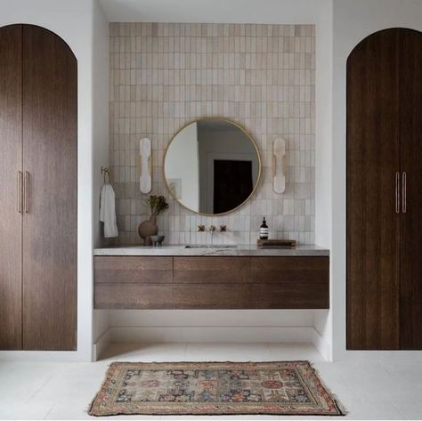 Heidi Woodman, Dark Wood Cabinets, Gorgeous Tile, Bathroom Design Inspiration, House Bathroom, Bath Remodel, Beautiful Bathrooms, Bathroom Renovation, Bathroom Inspiration