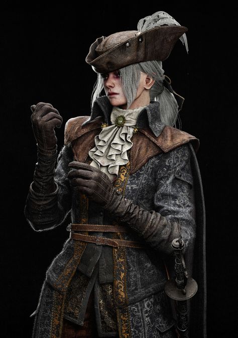 Bloodborne Hunter Female, Lady Maria Cosplay, Lady Maria Of The Astral Clocktower, Bloodborne Character Design, Lady Maria Bloodborne Art, Bloodborne Outfits, Bloodborne Maria, Bloodborne Lady Maria, Lady Maria Bloodborne