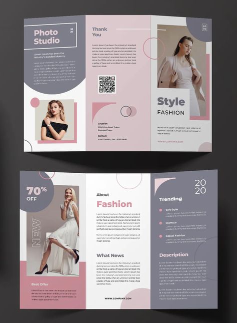 Fashion Trifold Brochure Template INDD Fashion Design Brochure, Textile Brochure Design, Trifold Brochure Design Creative, Fashion Brochure Design, Indesign Layouts, Tri Fold Brochure Design, Brochure Layout Design, Professional Brochure Design, Elegant Brochures