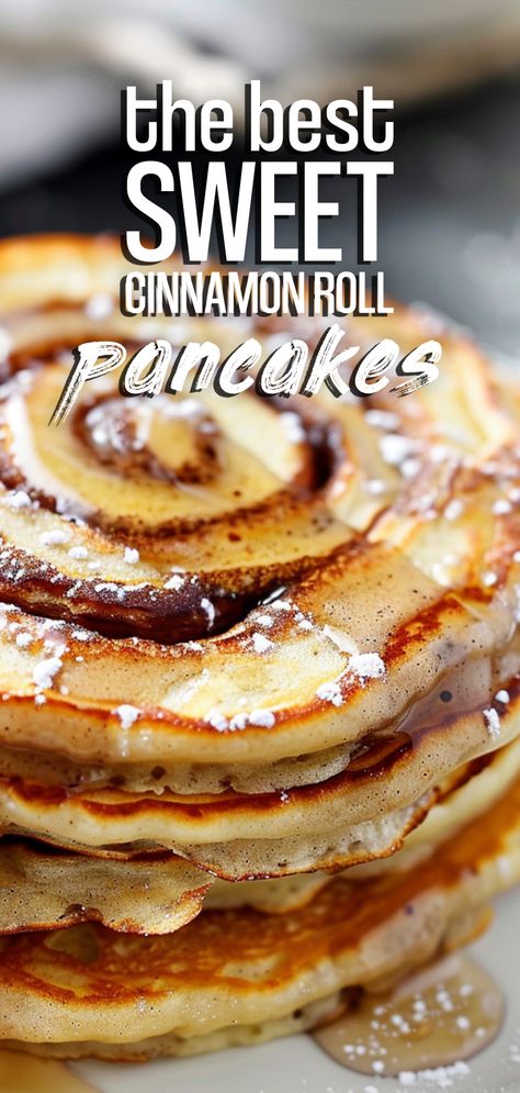 Pancake Recipe Cinnamon Roll, Pancake Cinnamon Rolls, Jam Pancakes, Cinnamon Roll Pancakes Easy, Cinnamon Rolls Pancakes, Cinnamon Pancake Recipe, Breakfast Ideas Pancakes, Pancakes Ideas, Cinnamon Swirl Pancakes