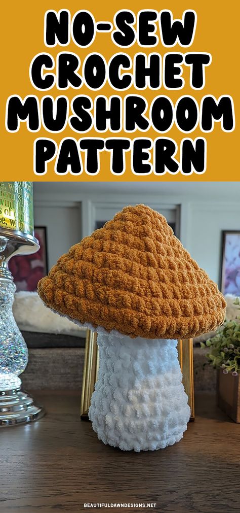 With this crochet mushroom plush pattern, you can add a touch of whimsy to any room in your house. And the best part? It's a no-sew pattern! That's right, with just a few simple crochet stitches, you'll have a cute and cozy addition to your home decor in no time. And if mushrooms aren't your thing, don't worry, there are plenty of other no-sew crochet patterns to choose from. Crochet Giant Mushroom Pattern Free, No Sew Mushroom Crochet, Small Mushroom Crochet Pattern, Mushroom Crochet Free Pattern, Crochet Mushroom Plush Pattern Free, Crochet Ideas Mushroom, Crochet For Home Decor Ideas, Mushroom Pillow Crochet Pattern Free, Easy No Sew Crochet Patterns