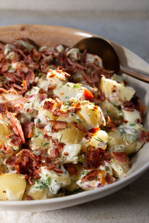 potato, recipes, salad recipes, salad, potato salad, easy, best, simple, family dinners, dinner ideas, party food, party food ideas, Steak Side Dish, Grilled Chicken Side Dishes, Grilled Chicken Sides, Summer Potato Salad, Potato Salad With Bacon, The Best Potato Salad, Best Potato Salad, Best Potato Salad Recipe, Cookout Sides