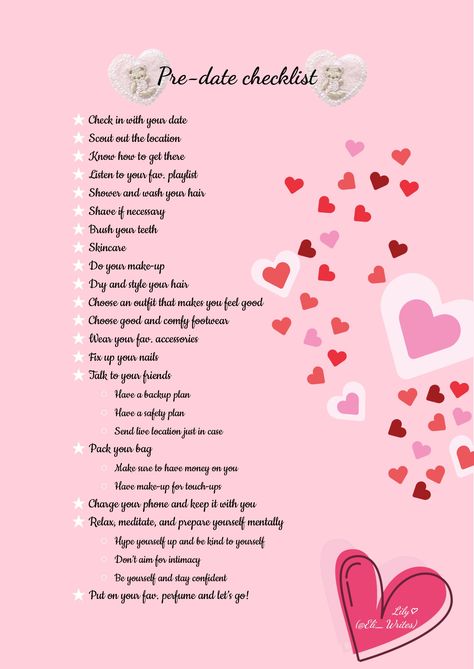 First Date Checklist, Get Ready For Date Night Tips, What To Do On First Date, How To Get Ready For A Date, Dating Standards List, First Date Tips For Teens, First Date Ideas For New Couples, Couple Checklist, Cute First Date Ideas