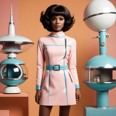 Retro Sci Fi Costume, Retro Futurism 60s, 60s Space Aesthetic, 50s Retro Futurism, Retrofuturism Outfits, Vintage Futurism Aesthetic, 60s Space Age Fashion, Futuristic 50s, 60s Futurism