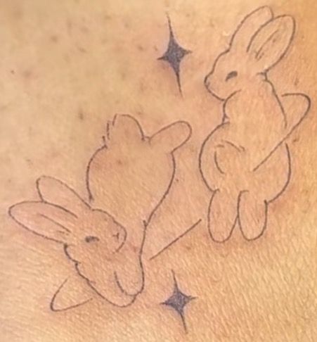 Bunny And Mushroom Tattoo, Bunny Hip Tattoo, Bunny With Antlers Tattoo, Mini Swan Tattoo, 2 Bunny Tattoo, Matrix Rabbit Tattoo, Bunny Nose Tattoo, Bunny Jumping Tattoo, Bunny Finger Tattoo