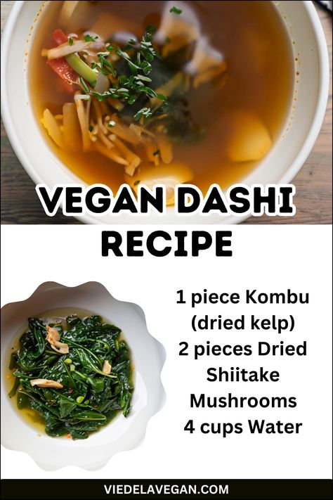 Vegan Dashi Recipe Dashi Broth Recipe, Vegan Japanese Recipes, Vegan Dashi, Kombu Seaweed, Japanese Flavors, Dashi Recipe, Vegan Japanese, Korean Cooking, Shiitake Mushrooms