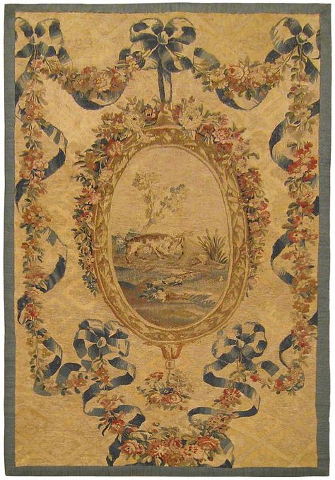 French Images, Wool Tapestry, French Rococo, Aubusson Rugs, Needlepoint Tapestry, Rustic Materials, Floral Garland, Oval Pendant, Wall Covering