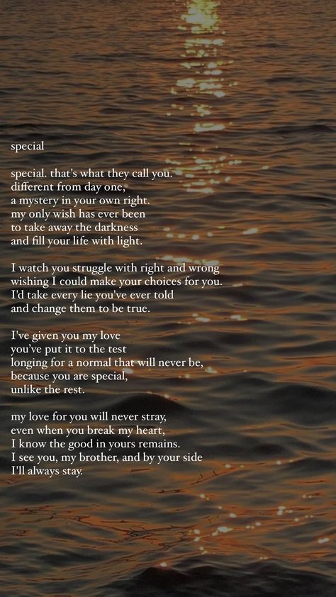 a poem about having a special needs sibling. Eldest Sibling Quotes, Poems About Brothers, Poems About Siblings, Siblings Poem, Siblings Poetry, Sibling Poems, Sibling Poetry, Brother Poems From Sister, Poems About Growing Up