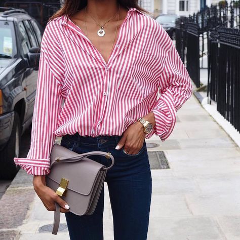 Ladies Shirts Formal, Striped Long Sleeve Shirt, Emily Ratajkowski, Loose Shirts, Elegant Shirt, Look Casual, Plus Size Blouses, Look Chic, Autumn Fall