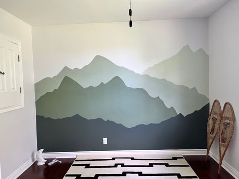 Mountain Nursery Mural, Mountain Nursery Ideas, Mountain Mural Kids Room, Nursery Mountain Mural, Mountain Themed Nursery, Mountain Nursery Theme, Diy Mountain Mural, Mountain Wall Painting, Mountain Nursery Wall