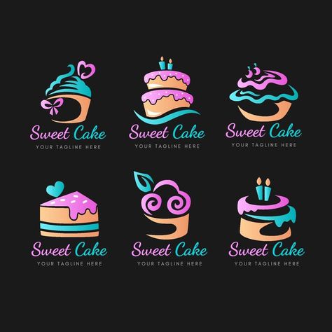 Cake Logo Collection in Gradient Pastry Logo, Whiskey Cake, Cake Design Inspiration, Cupcake Logo, Cake Branding, Cake Vector, Cake Mini, Cake Logo Design, Cake Logo