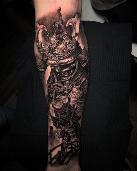 #yokaisociety #samuraiart #samurai #irezumi #irezumicollective #shogun #onimask #irezumitattoo Shogun Mask Tattoo, Samurai Arm Tattoo, Japanese God Tattoo, Japanese Samurai Tattoo, Irezumi Sleeve, Shogun Tattoo, Manga Samurai, Samurai Tattoo Sleeve, Japanese Leg Tattoo