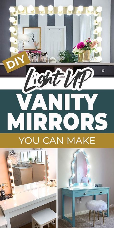 These DIY vanity mirrors are the perfect project in any house! Let’s face it, who wouldn’t want a light up vanity mirror? It feels good to pamper yourself, right? Diy Light Up Mirror, Diy Lighted Mirror, Mirror With Lights Around It, Homemade Vanity, Makeup Mirror Diy, Diy Mirror With Lights, Light Up Vanity Mirror, Diy Vanity Mirror With Lights, Diy Makeup Mirror