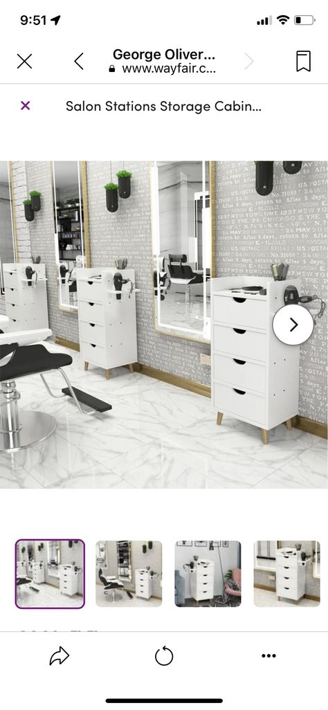 Salon Cabinets Storage, Salon Styling Stations Modern, Barber Shop Stations, Simple Salon Stations, Unique Salon Stations, Salon Station Cabinet Ideas, Hair Stylist Stations, Salon Hair Station Ideas, Salon Storage Ideas Small Spaces