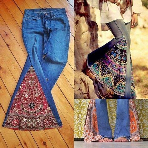 Återvinna Jeans, Vestiti In Jeans, Boho Styl, Haine Diy, Colorful Clothes, Diy Clothes Refashion, Diy Jeans, Mode Hippie, Diy Vetement