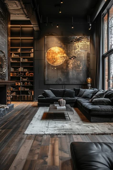 29 Dark Maximalism Ideas to Create a Stunning Effect 13 Dark Cozy Living Room, Closet Offices, Dark Maximalism, Cozy Closet, Dark Wooden Floor, Happy Environment, Rich Decor, Living Room Decoration Ideas, Plush Furniture