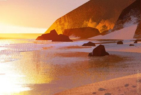 Beach Drawing, Beach Illustration, Sunset Colors, Impressionist Paintings, Landscape Illustration, Animation Background, Beach Painting, Environment Concept Art, Environmental Art