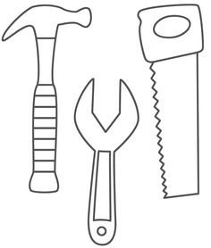 Hammer, Saw and Wrench - Coloring Pages - use to make construction worker tool belt Maker Fun Factory Vbs 2017, Maker Fun Factory Vbs, Preschool Construction, Maker Fun Factory, Community Helpers Preschool, Construction Theme, Coloring Supplies, Construction Tools, Construction Birthday