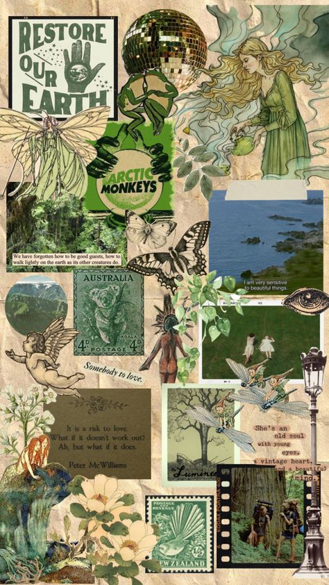 Forest Collage Wallpaper, Save The Forest Poster, Nature Aesthetic Collage, Nature Zine, Environmental Collage, Earthy Collage, Nature Collage Art, Whimsical Collage, Woods Craft