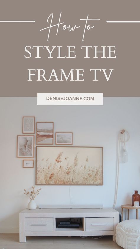 You can now integrate your tv into your interior and match it with your color palette, your vibe and your aesthetic. It's so easy to make the Samsung frame tv look like art in your living room! I'm obsessed!! Here's how to style it into a gallery wall Framed Tv Art Wall, Wall Art Collage Around Tv, Picture Tv Gallery Wall, Samsung Frame Wall Ideas, Samsung Frame Tv Decor Ideas, Samsung Frame Tv Feature Wall, Portrait Tv Wall, Samsung Frame Tv Decor, Living Room Frame Tv Wall