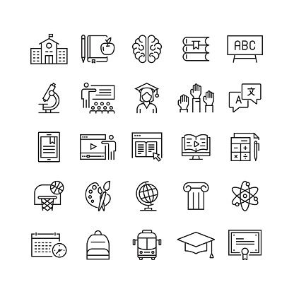 Pictogram Design Graphics, Education Clipart, Pictogram Design, Illustration Clip Art, Instagram Symbols, School Illustration, Education Icon, Hand Drawn Icons, Vector Line