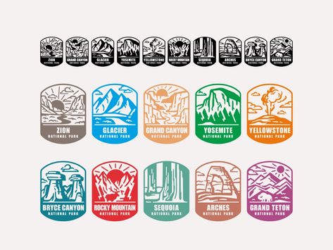 National park Badges by Aleksandar Savic on Dribbble App Badges, Badge Icon, Simple Artwork, Crystal Logo, Brand Refresh, Travel Stickers, Badge Logo, Parking Design, Us National Parks