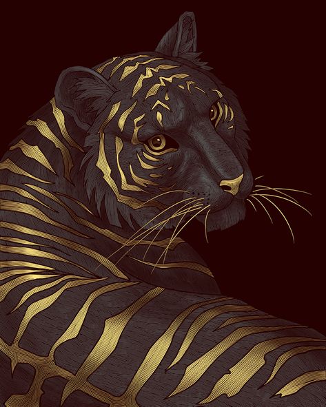 Cool Tiger Art, Gold Tiger Aesthetic, Tiger Artwork Illustrations, Tiger Spirit Animal, Tiger Abstract Art, Black And Gold Tiger Art, Abstract Art Wallpaper, Indian Folk Art, Tiger Art