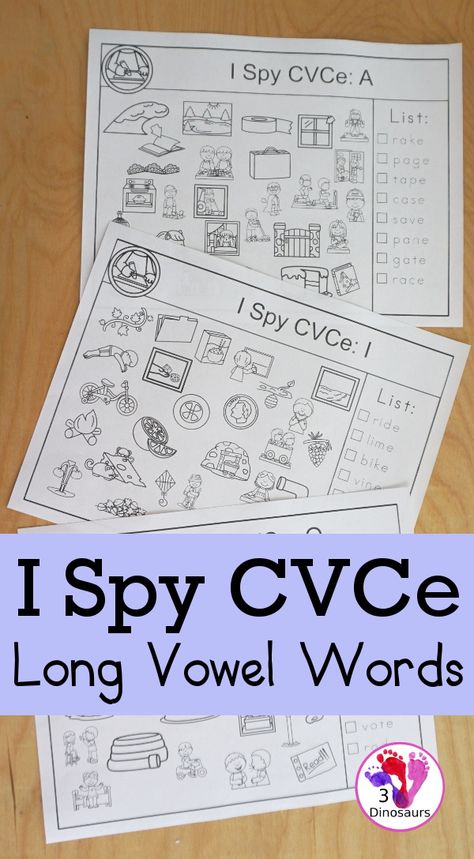 Cvc Cvce Worksheet, Cvc And Cvce Activities, Long I Activities Kindergarten, Long I Activities First Grade, Long Vowel Activities Kindergarten, Long I Activity, Long A Worksheets 1st Grade, Long A Activities Kindergarten, I Spy Cvc Words Free