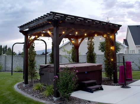 buds-hot-tub-11 Hot Tub Privacy, Hot Tub Pergola, Hot Tub Landscaping, Hot Tub Patio, Pergola Diy, Hot Tub Gazebo, Tub Enclosures, Hot Tub Deck, Cheap Pergola