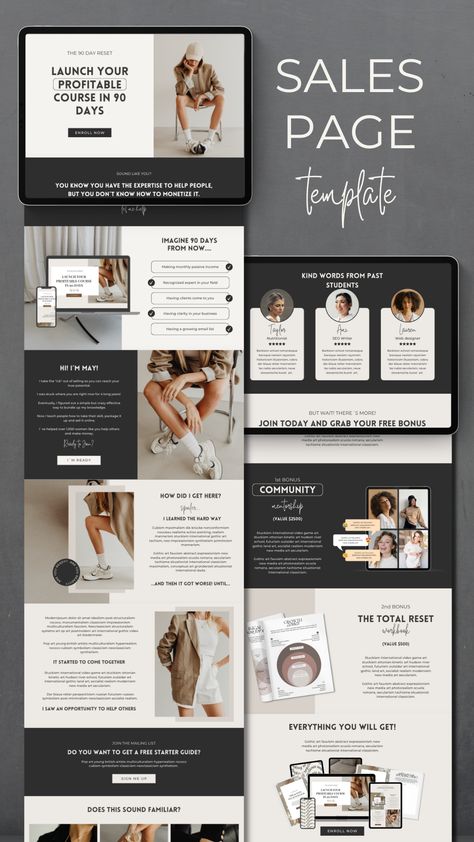 Creative website design Sales Page Design Inspiration, Canva Website Template, Course Website Design, Online Magazine Website, Aesthetic Website Design, Canva Website Design, Coaching Website Design, Sales Page Design, Online Course Template