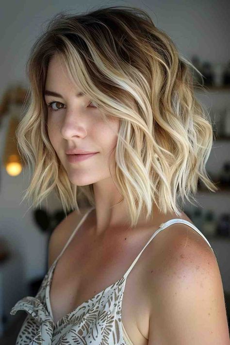 The Best Bob Haircuts & Hairstyles of 2024 Bob With Beachy Waves, Flowy Bob Hairstyles, Beach Waves Lob, Stepped Bob Hairstyles, Bob Beach Waves Short, Bob Wave Hairstyles, Beach Wave Bob Hairstyles, Stepped Bob, How To Do Beach Waves For Short Hair