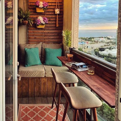 Views Balcony™ Bar Patio Outdoor Furniture Standing Desk - Etsy Chill Balcony, Jungle Balcony, Living Small Space, Balcony Renovation, Balcony Vibes, Balcony Diy, Balcony Seating, Ideas Terraza, Balcony Decor Ideas