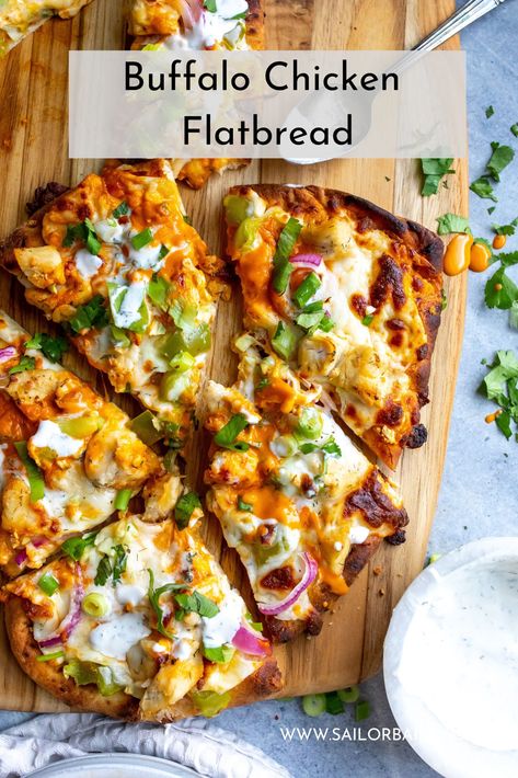 Buffalo Chicken Flatbread is a flavor explosion. The perfect quick, elevated lunch. Fresh made chicken and zesty buffalo in every bite. via @sailor_bailey Buffalo Chicken Flat Bread, Chicken Flatbread Recipes, Buffalo Chicken Flatbread, Healthy Flatbread, Chicken Flatbread Pizza, Bbq Chicken Flatbread, Sailor Bailey, Chicken Lickin, Chicken Flatbread