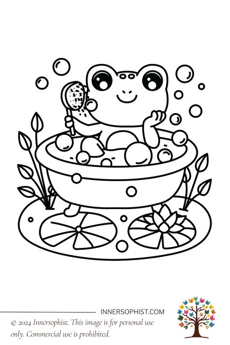 Frog Bath - Coloring Page for kids Cute Frog Coloring Pages, Frog Coloring Pages, Montessori Ideas, Easy Coloring Pages, Alphabet For Kids, Cool Coloring Pages, Cute Frogs, Wedding With Kids, Easy Kids