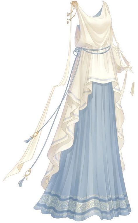 Greek Dress, Dress Anime, Who Made Me A Princess, Fantasy Dresses, Dress Design Sketches, Dress Sketches, Fantasy Gowns, Greek Clothing, Anime Dress