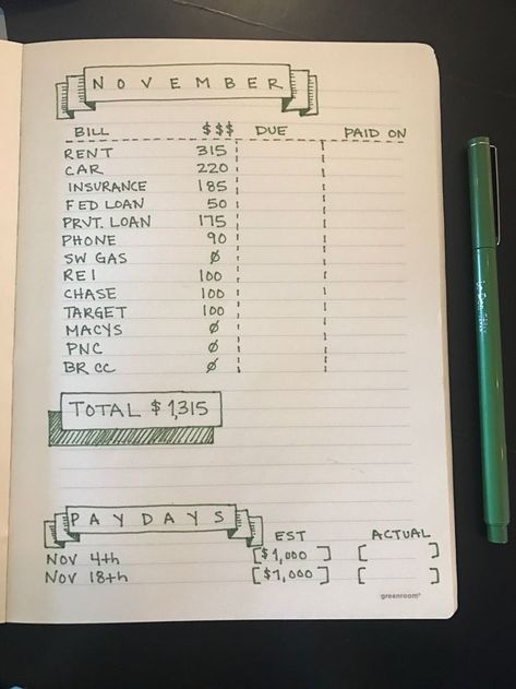 Budget Journal Ideas Layout, Financial Planning Journal, Budget Planner Journal Ideas, Budget Bills Ideas, Dotted Journal Ideas Budget, Money Saving Journal Ideas, Dot Journal Budget Ideas, Money Diary Ideas, Budgeting Journal Layout