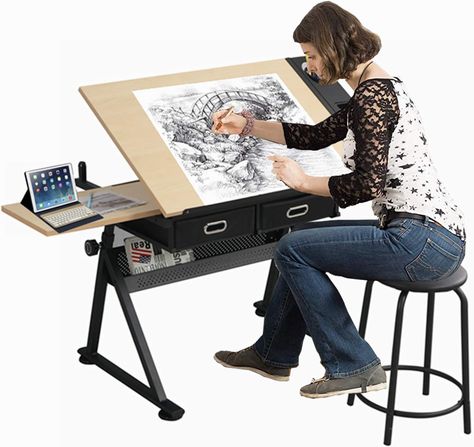 Amazon.com: Gynsseh Glass Drafting Tables with Stool, Height Adjustable Drawing Desk Art Table for Artists Adults, Upgraded Tiltable Tabletop Art Craft Desk Painting Work Station for Reading Writing Drawing : Home & Kitchen Drawing Station, Desk Drawing, Desk Board, Table Retractable, Bureau D'art, Artist Desk, Craft Tables With Storage, Table Drawing, Drawing Desk