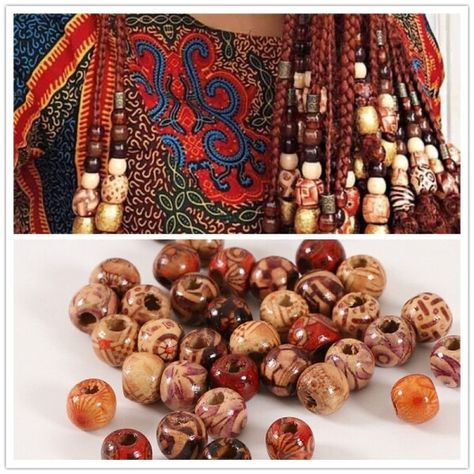 US $0.48 35％ Off | 100 PCs/bag 11*12mm Aperture: 5mm Medium Size Hole Vintage Painted Wooden Beads African Hair Rings Dreadlock Accessories Braided Dreadlocks, Dreadlock Accessories, Nail Stickers Decals, Face Jewels, African Hair, Diamond Face, Beaded Leaf, Card Tattoo, Diamond Nails