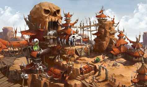 Orc Valley , Summer Kim on ArtStation at https://www.artstation.com/artwork/P6lP4 Orc Building, Orc Village, Fantasy Civilization, Dark Sun, Elf House, Fantasy City, Level Design, Fantasy Art Landscapes, Warhammer Fantasy