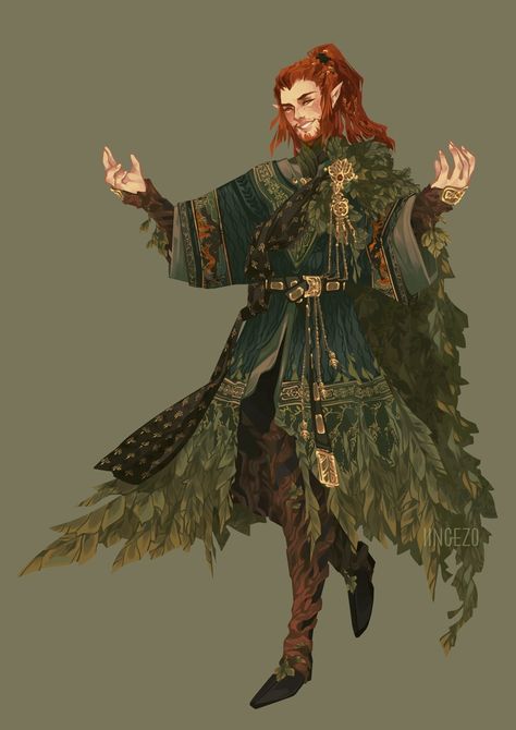 Goblin Druid Character Art, Dnd Fey Wanderer, Celtic Fantasy Outfit, Druid Armor Dnd, Druid Familiar, Dnd Druid Outfit Male, Ren Faire Druid, Dnd Druid Art, Forest Character Design