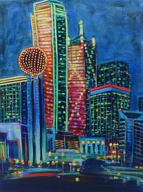 http://www.lostateminor.com/2008/04/24/janet-karam-goes-funkytown/dallas-skyline/ Dallas Skyline Drawing, Spotify Art, Counting Blessings, Dallas Art, Skyline Drawing, Dallas Cowboys Images, Parking Spot Painting, Dallas Skyline, Skyline Painting