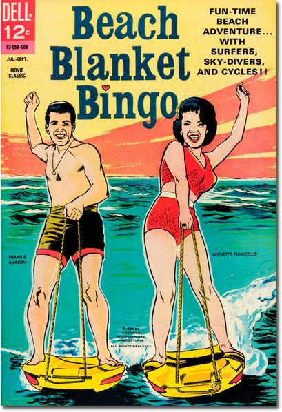 My generation's teen beach movie! You kids have the kids of Disney Channel groomin' and croonin'; Frankie and Annette (and Harvey Lembeck as Eric Von Zipper) were where it was at! Bingo Movie, Beach Blanket Bingo, Frankie Avalon, Dell Comic, Annette Funicello, Retro Comic Book, Swinging Sixties, Beach Adventure, Vintage Comic Books