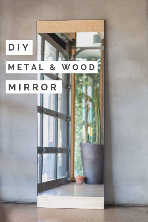 Learn how to build a modern metal and wood Floor Mirror for your home. Video tutorial available! Tall Mirror Frame Diy, Diy Metal Mirror Frame, Diy Giant Mirror, Organic Modern Mirror, Bedroom Floor Mirror Ideas, Diy Floor Length Mirror, Diy Floor Mirror Frame, Mirror With Plants, Floor Mirror Diy