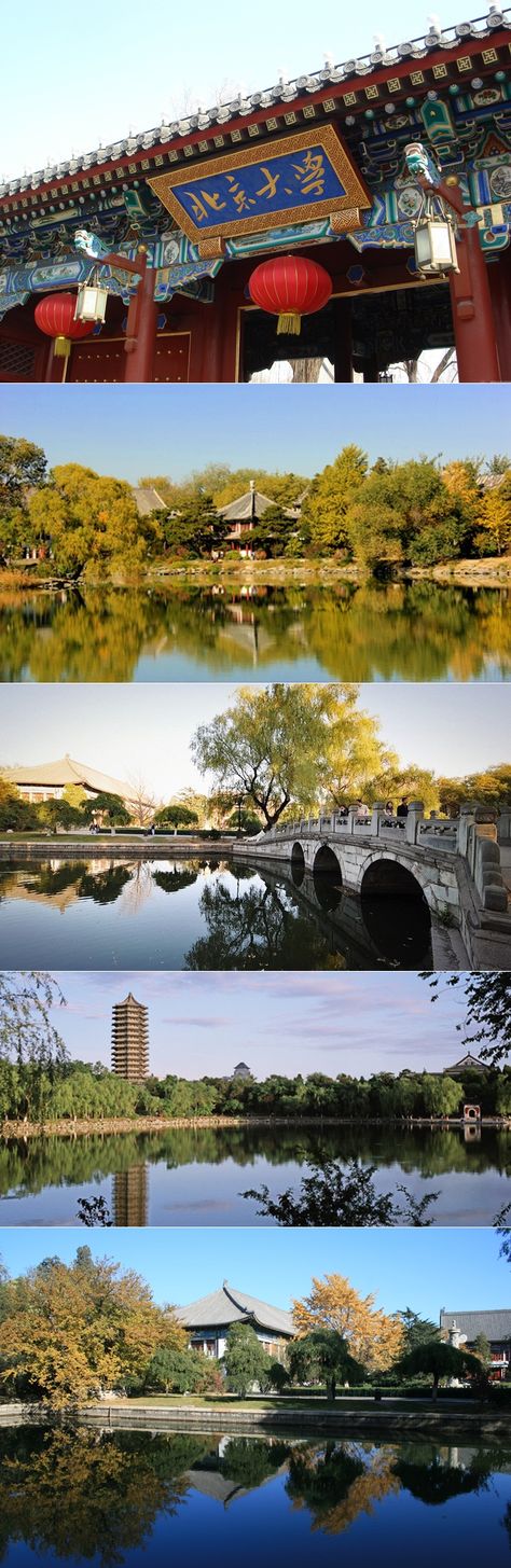 Apart from the famous West Gate in Peking University, another popular spot - Weiming Lake, aka “To-be-named Lake” because the place is too stunning to be named, can bring you a better idea of how poetic can a university be. University Inspiration, Dream Academy, Imperial China, West Gate, Peking University, Stay Kids, Campus Map, Chinese Architecture, University Campus