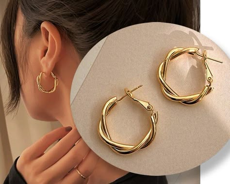 Silver Large Hoop Earrings, Gold Ear Hoops Design, Ear Loop Earrings, Indian Hoop Earrings Gold, Circle Earrings Gold, Minimalist Hoop Earrings, Spiral Hoop Earrings, Gold Twist Hoop Earrings, Gold Twisted Hoop Earrings