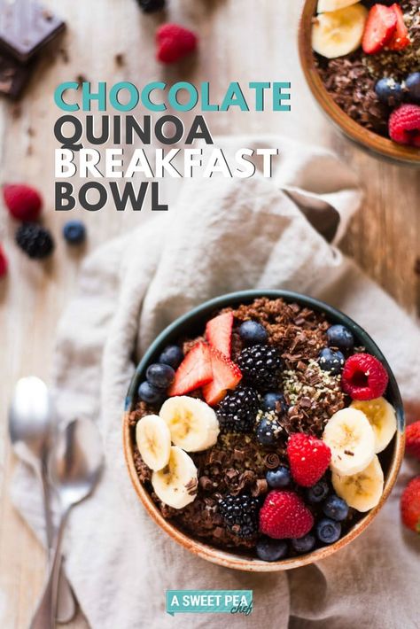 This chocolate quinoa breakfast bowl is loaded with protein, fiber, and other nutrients to treat your body right. Chocolate Quinoa, Breakfast Quinoa, Quinoa Breakfast Bowl, Milk Kefir, Dish Warmer, Skipping Breakfast, Quinoa Breakfast, Prebiotics And Probiotics, Probiotic Foods