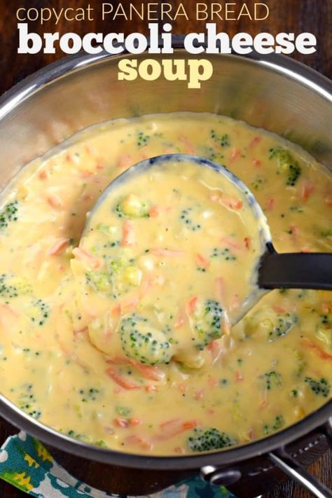 Copycat Panera Broccoli Cheese Soup is ready in less than 30 minutes! The perfect bowl of comfort food without leaving your house! Soups Easy, Broccoli And Cheese Soup, Creamy Soups, Copycat Panera, Resepi Biskut, Cheese Soup Recipes, Shugary Sweets, God Mad, Panera Bread