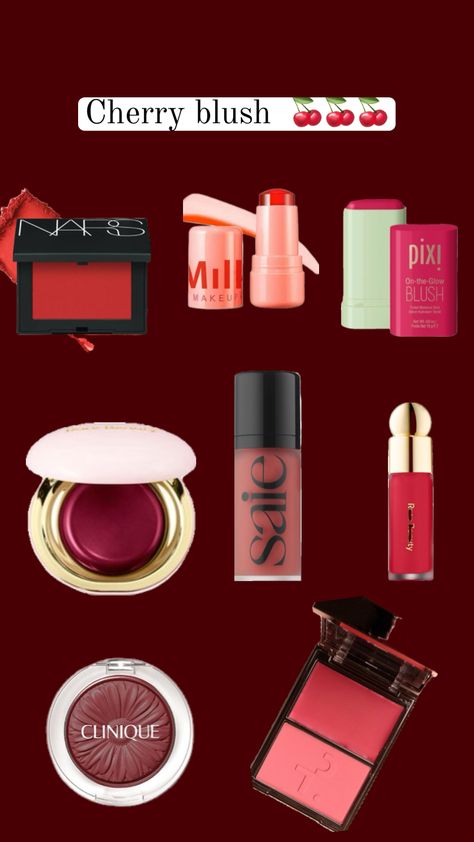 Created by intraka on Shuffles Red Blush Makeup, Dark Red Blush, Red Blush, Cherry Cola, Skincare Organization, Products Makeup, Beauty Queen, Cream Blush, Blogger Girl