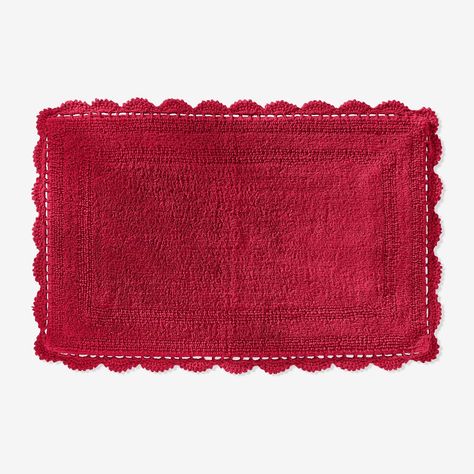 This crochet mat features a delicately trimmed border and adds shabby chic style to your bath. Reverses for extra convenience. Shabby Chic Style, Crochet Bath Mat, Cute Bath Mats, Crochet Mat, Bathroom Rugs And Mats, London Gifts, Pink Curtains, Platinum Credit Card, Bathroom Rug